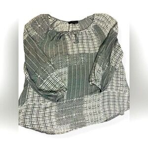 Fred David VNeck Peasant Geometric Grey Shirt XLP Boho Cottagecore Prairie Y2K